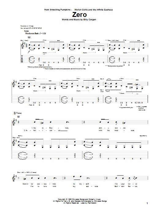 The Smashing Pumpkins Zero sheet music notes and chords. Download Printable PDF.