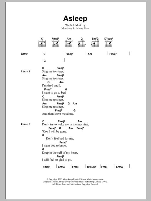 The Smiths Asleep sheet music notes and chords. Download Printable PDF.