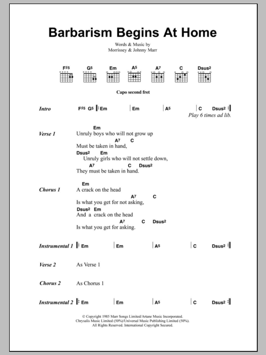 The Smiths Barbarism Begins At Home sheet music notes and chords. Download Printable PDF.