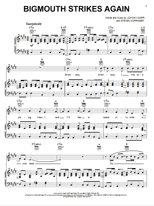 The Smiths Bigmouth Strikes Again sheet music notes and chords. Download Printable PDF.