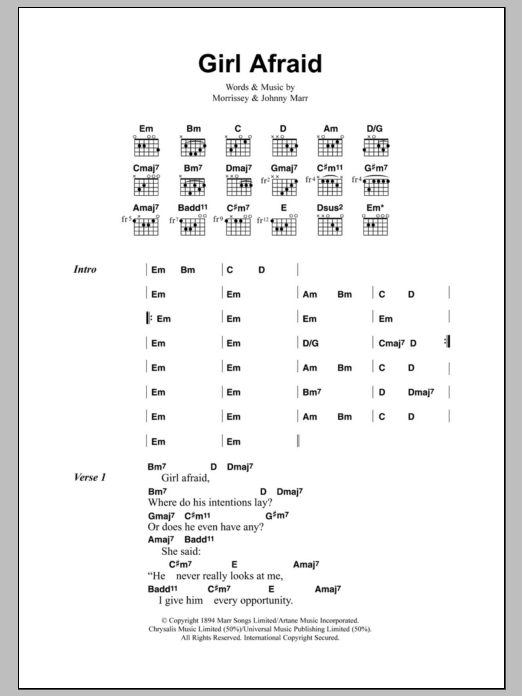 The Smiths Girl Afraid sheet music notes and chords. Download Printable PDF.