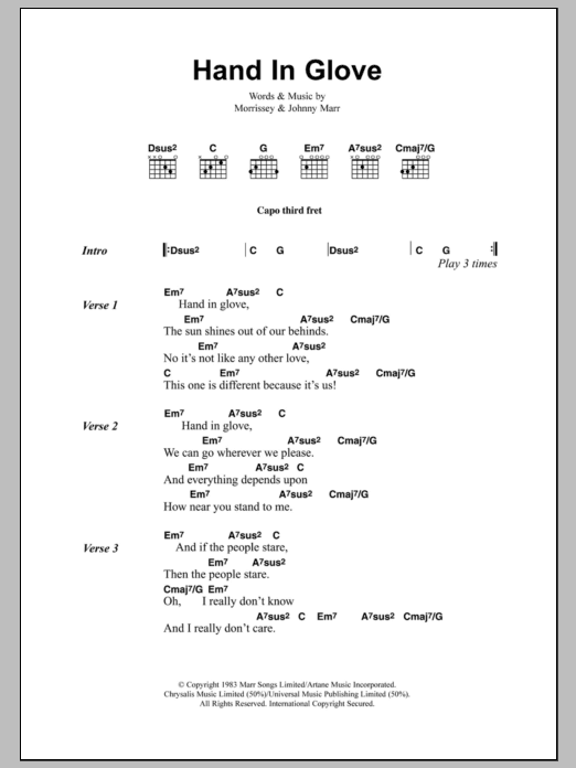 The Smiths Hand In Glove sheet music notes and chords arranged for Guitar Chords/Lyrics