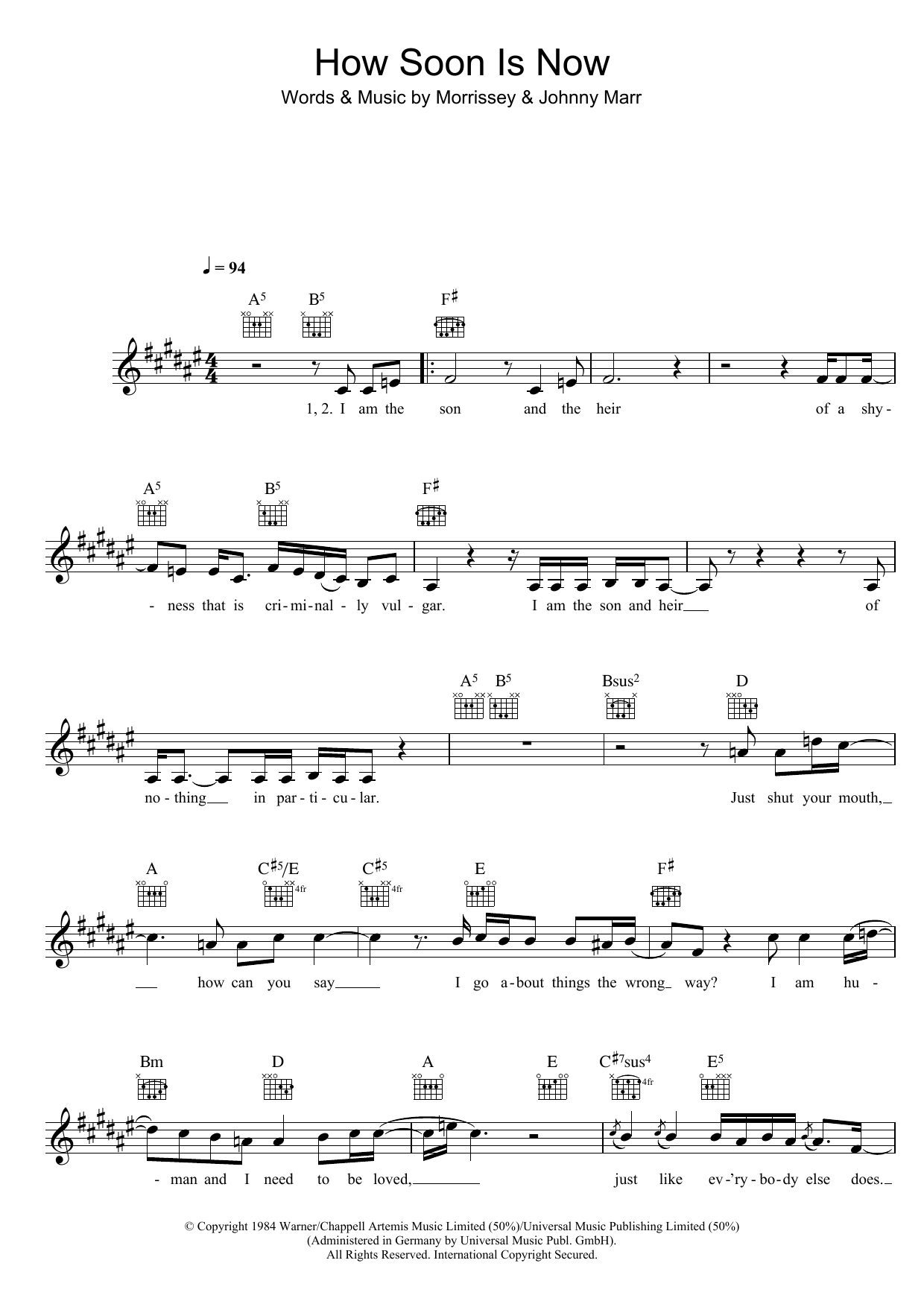 The Smiths How Soon Is Now? sheet music notes and chords. Download Printable PDF.