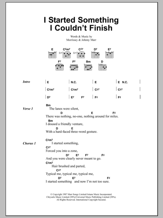 The Smiths I Started Something I Couldn't Finish sheet music notes and chords. Download Printable PDF.