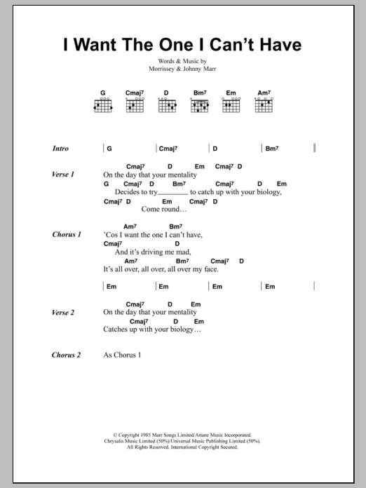 The Smiths I Want The One I Can't Have sheet music notes and chords. Download Printable PDF.