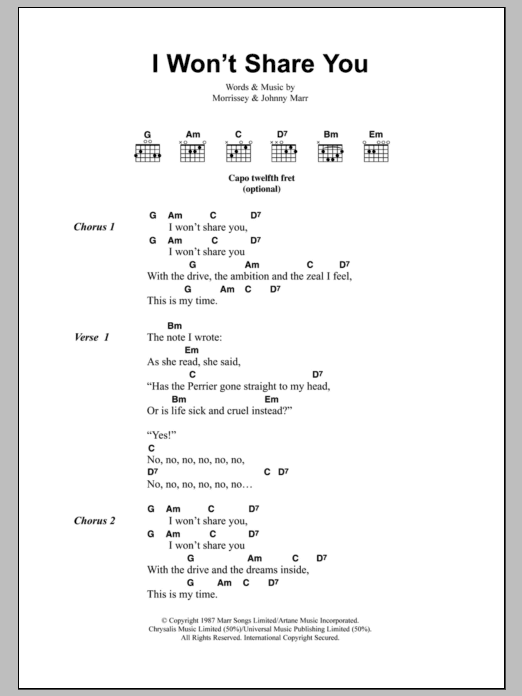 The Smiths I Won't Share You sheet music notes and chords. Download Printable PDF.