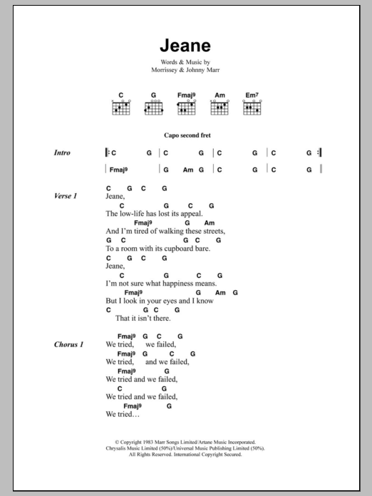 The Smiths Jeane sheet music notes and chords. Download Printable PDF.