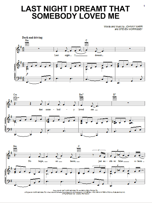 The Smiths Last Night I Dreamt That Somebody Loved Me sheet music notes and chords. Download Printable PDF.