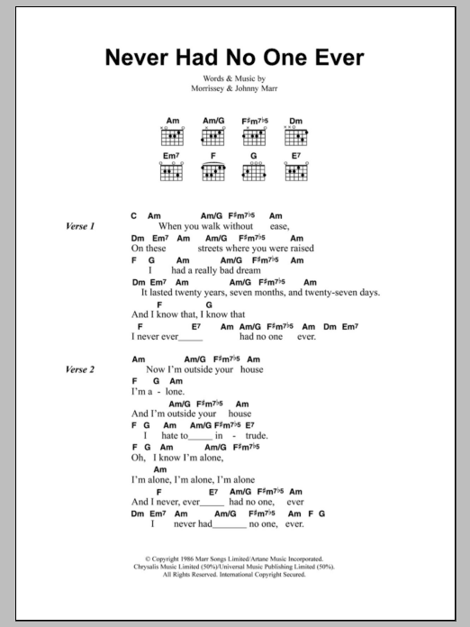 The Smiths Never Had No One Ever sheet music notes and chords. Download Printable PDF.