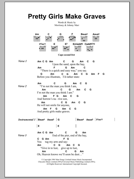 The Smiths Pretty Girls Make Graves sheet music notes and chords. Download Printable PDF.