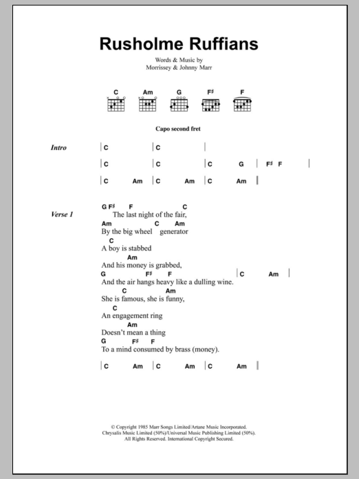 The Smiths Rusholme Ruffians sheet music notes and chords. Download Printable PDF.