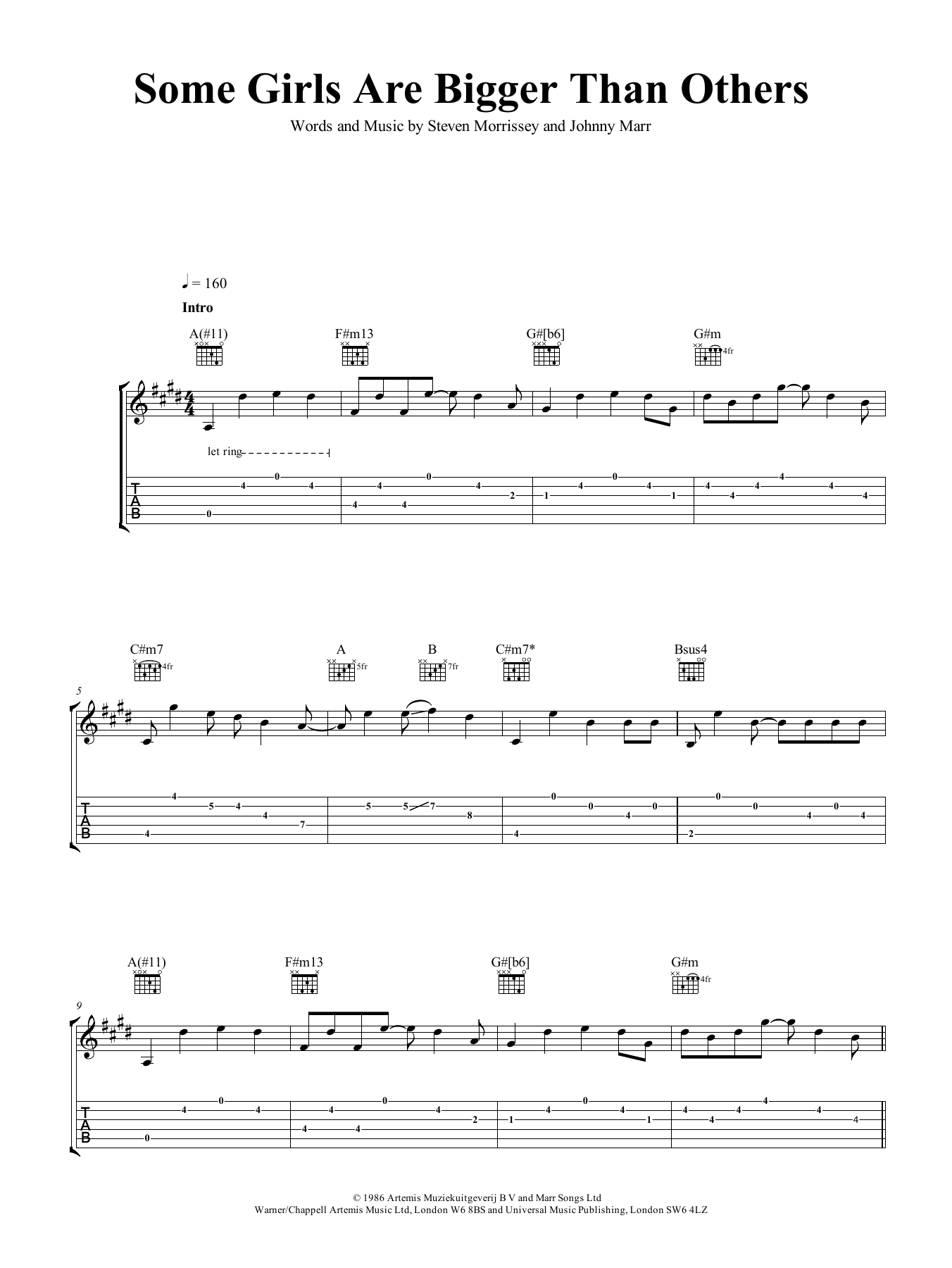 The Smiths Some Girls Are Bigger Than Others sheet music notes and chords. Download Printable PDF.