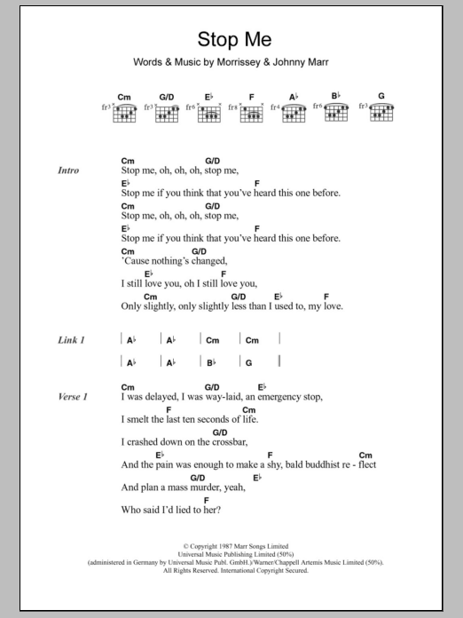 The Smiths Stop Me If You Think You've Heard This One Before sheet music notes and chords. Download Printable PDF.