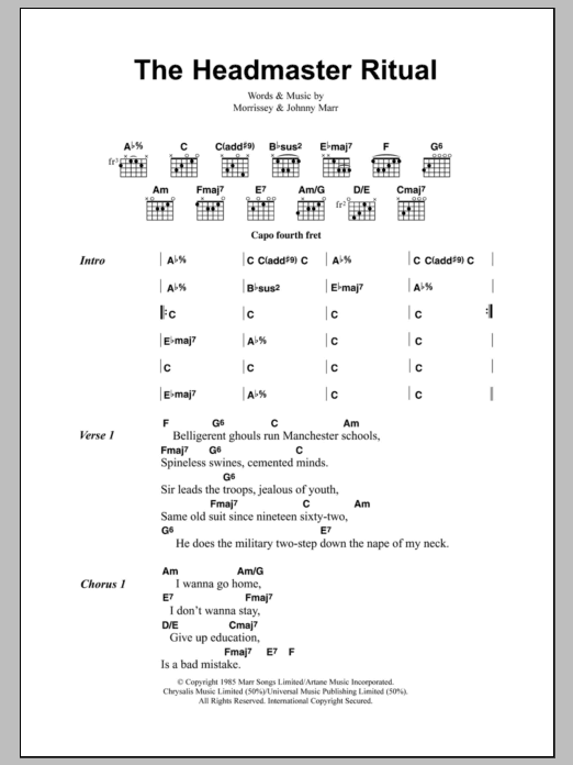 The Smiths The Headmaster Ritual sheet music notes and chords. Download Printable PDF.