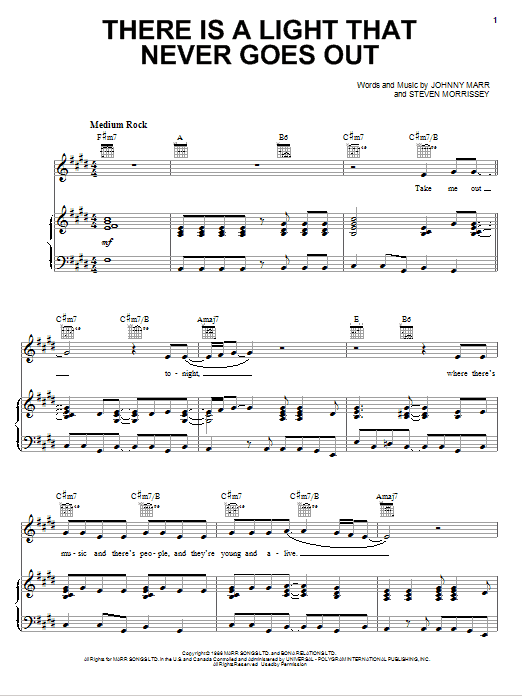 The Smiths There Is A Light That Never Goes Out sheet music notes and chords. Download Printable PDF.