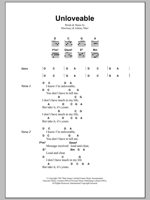 The Smiths Unloveable sheet music notes and chords. Download Printable PDF.