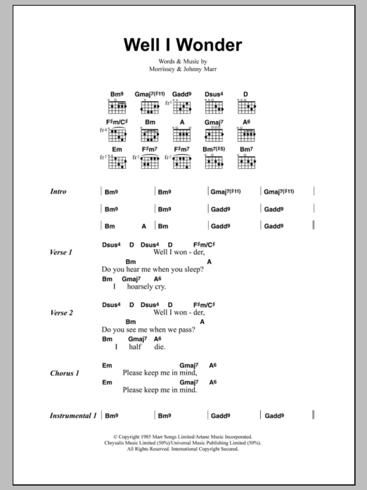 The Smiths Well I Wonder sheet music notes and chords. Download Printable PDF.