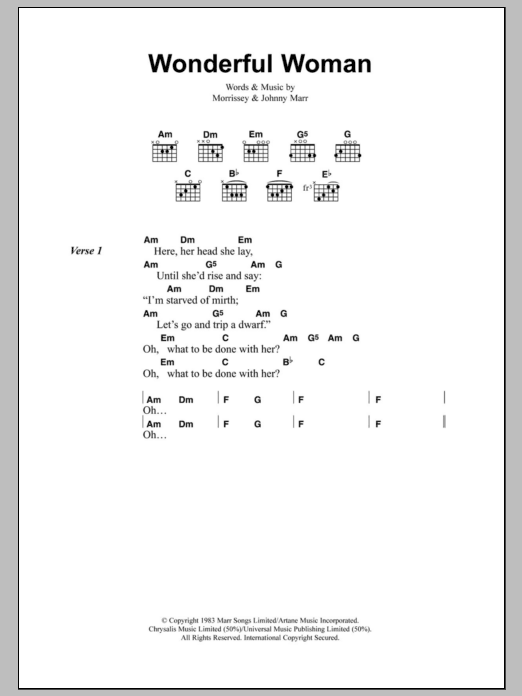 The Smiths Wonderful Woman sheet music notes and chords. Download Printable PDF.