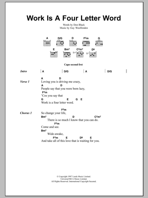 The Smiths Work Is A Four Letter Word sheet music notes and chords. Download Printable PDF.