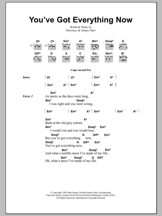 Learn to play The Smiths You've Got Everything Now sheet music for Guitar Chords/Lyrics in minutes. Price: 4.4900$ The Smiths You've Got Everything Now sheet music notes and chords arranged for Guitar Chords/Lyrics