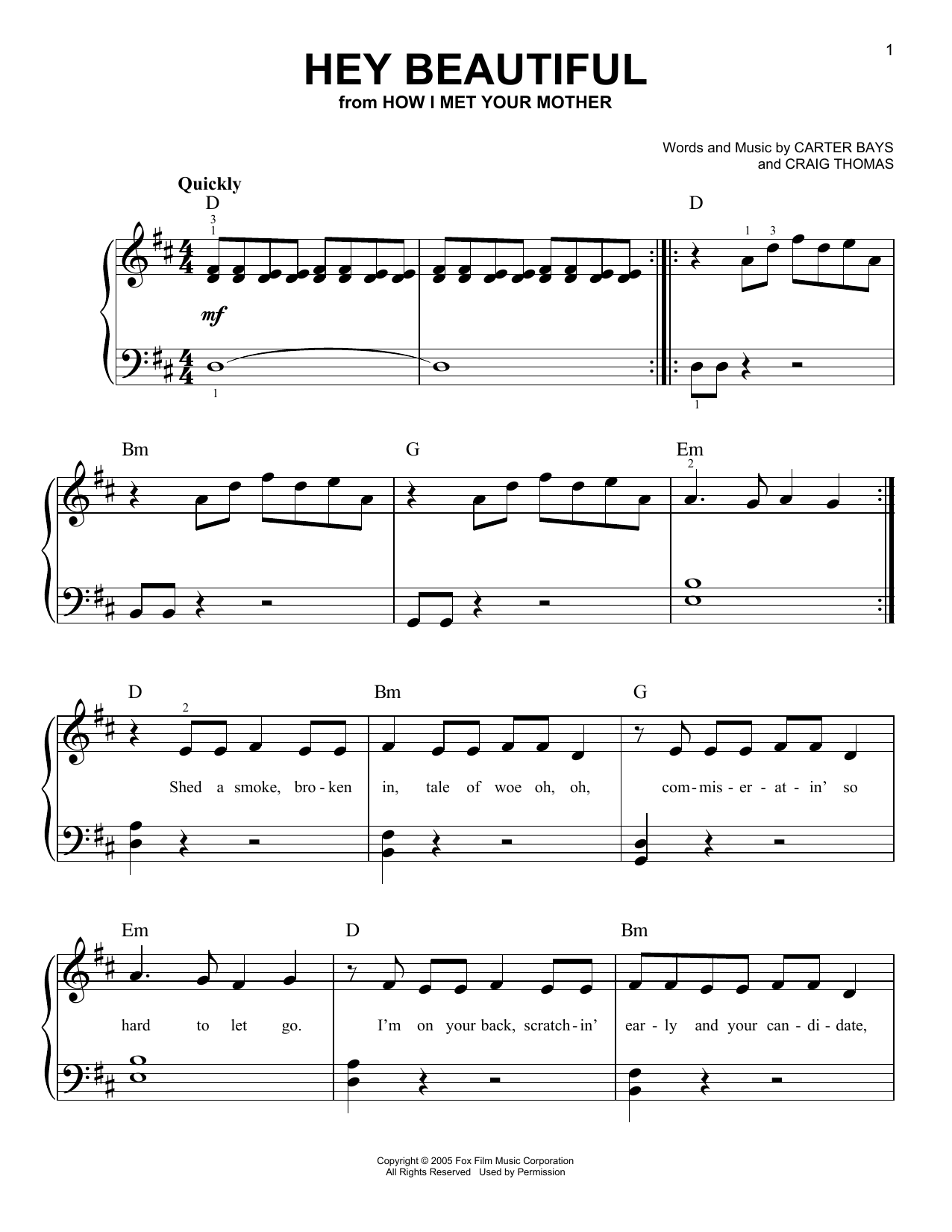 The Solids Hey Beautiful (from How I Met Your Mother) sheet music notes and chords. Download Printable PDF.