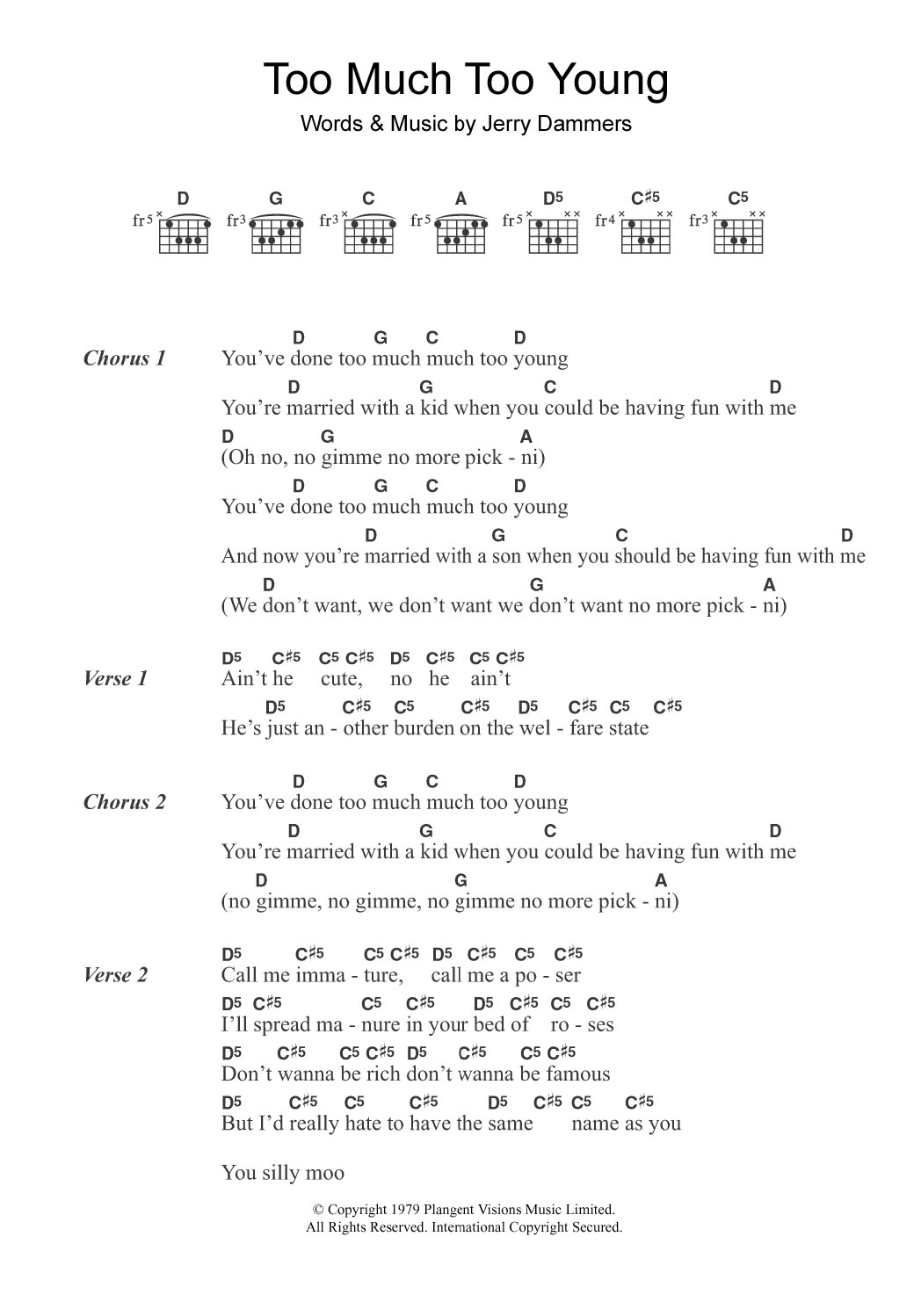 The Specials Too Much Too Young sheet music notes and chords. Download Printable PDF.