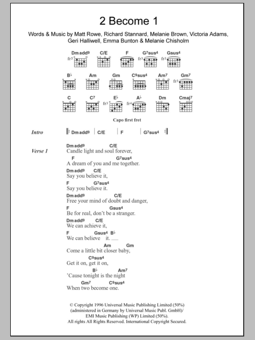 The Spice Girls 2 Become 1 sheet music notes and chords. Download Printable PDF.