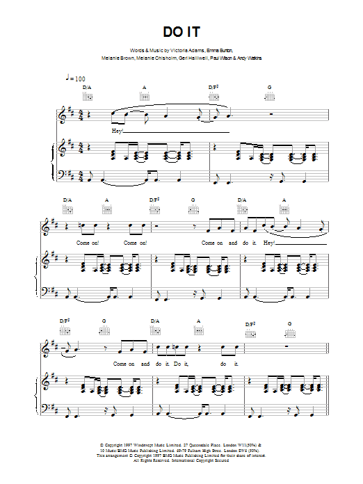 The Spice Girls Do It sheet music notes and chords arranged for Piano, Vocal & Guitar Chords