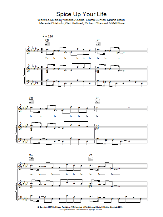 The Spice Girls Spice Up Your Life sheet music notes and chords. Download Printable PDF.