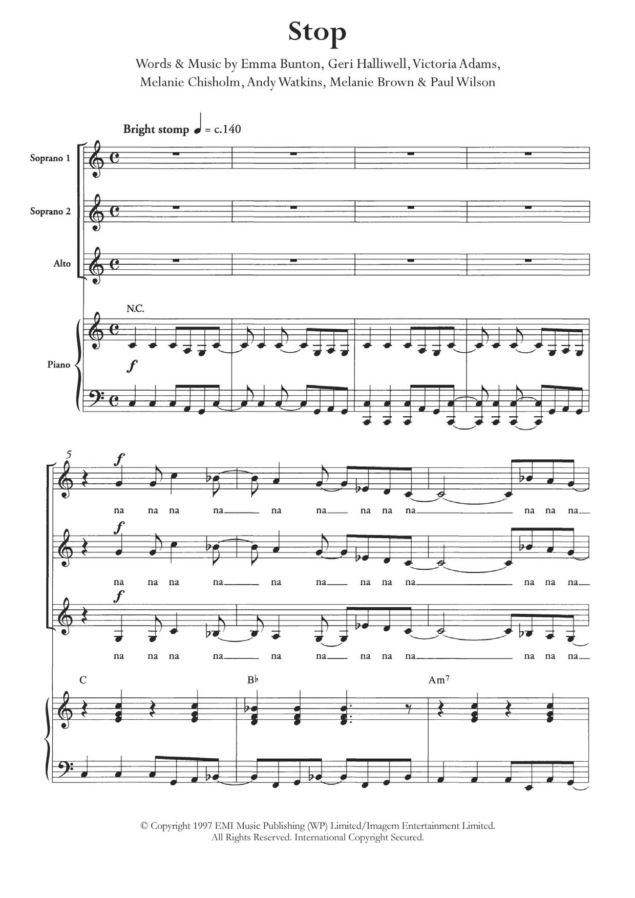 The Spice Girls Stop (arr. Berty Rice) sheet music notes and chords. Download Printable PDF.