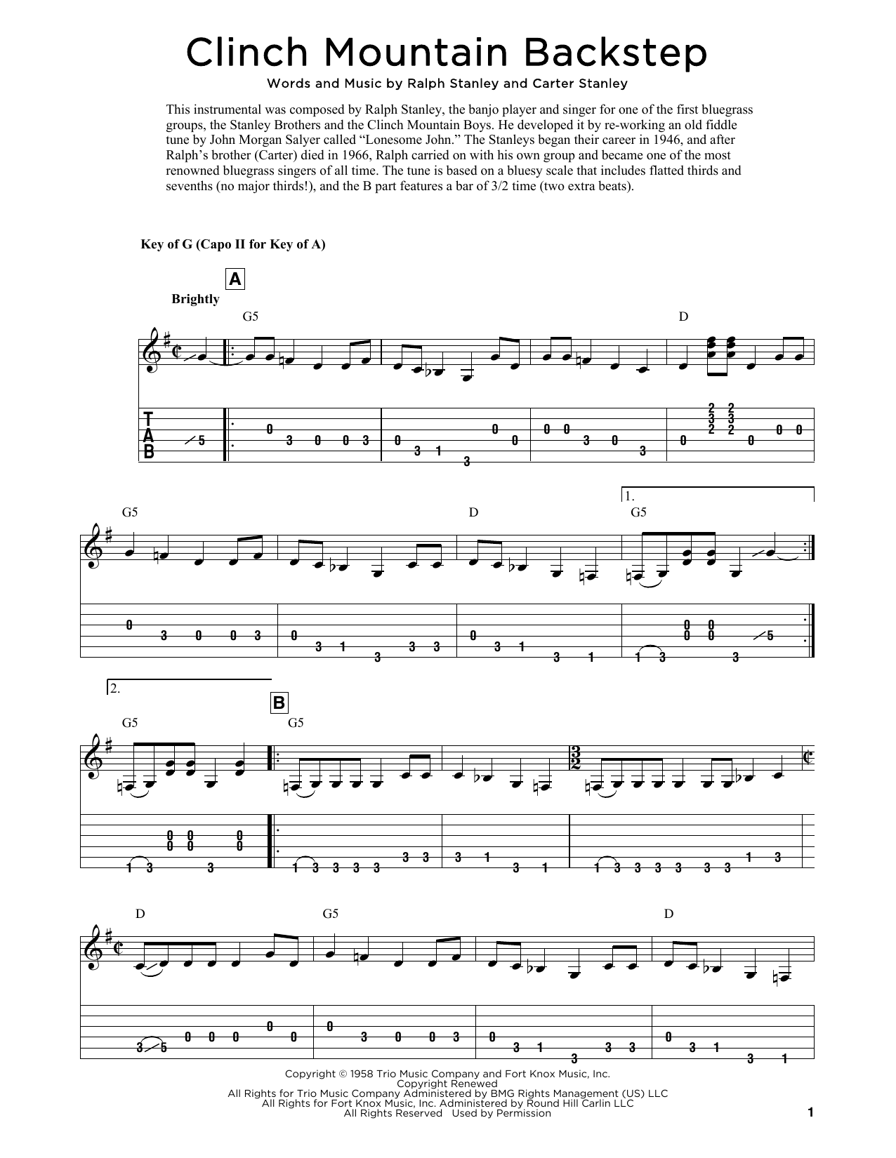 The Stanley Brothers Clinch Mountain Backstep (arr. Fred Sokolow) sheet music notes and chords. Download Printable PDF.