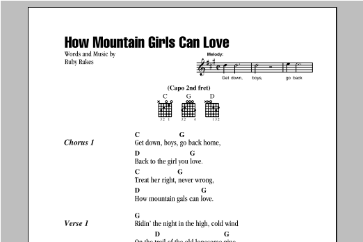 Ruby Rakes How Mountain Girls Can Love sheet music notes and chords arranged for Piano, Vocal & Guitar Chords (Right-Hand Melody)