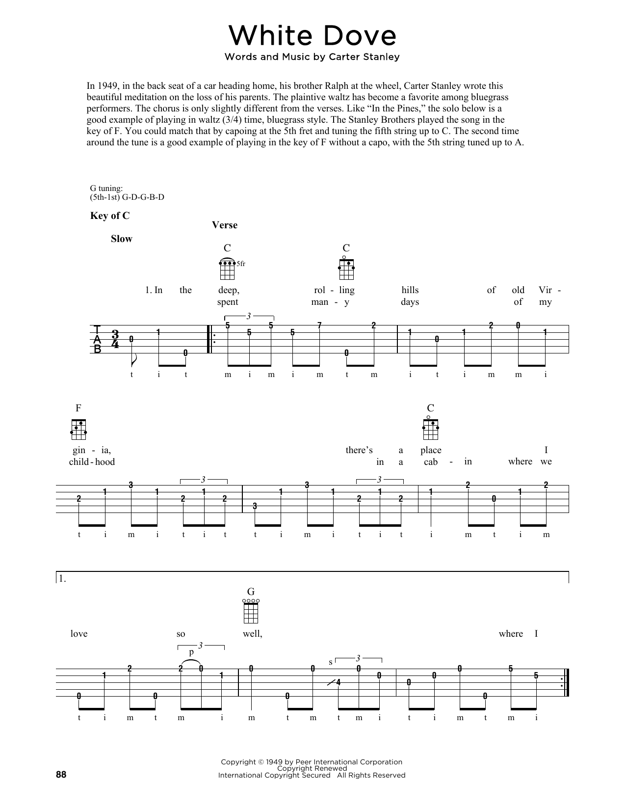 The Stanley Brothers White Dove (arr. Fred Sokolow) sheet music notes and chords. Download Printable PDF.