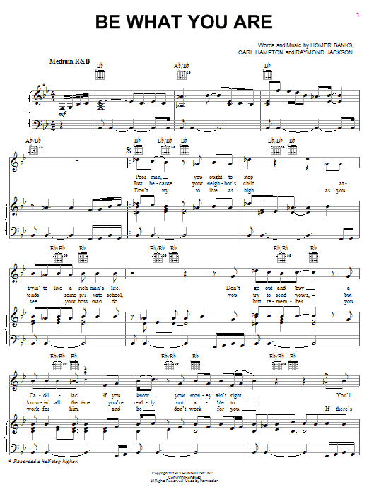 Learn to play The Staple Singers Be What You Are sheet music for Piano, Vocal & Guitar Chords (Right-Hand Melody) in minutes. Price: 7.8900$ The Staple Singers Be What You Are sheet music notes and chords arranged for Piano, Vocal & Guitar Chords (Right-Hand Melody)