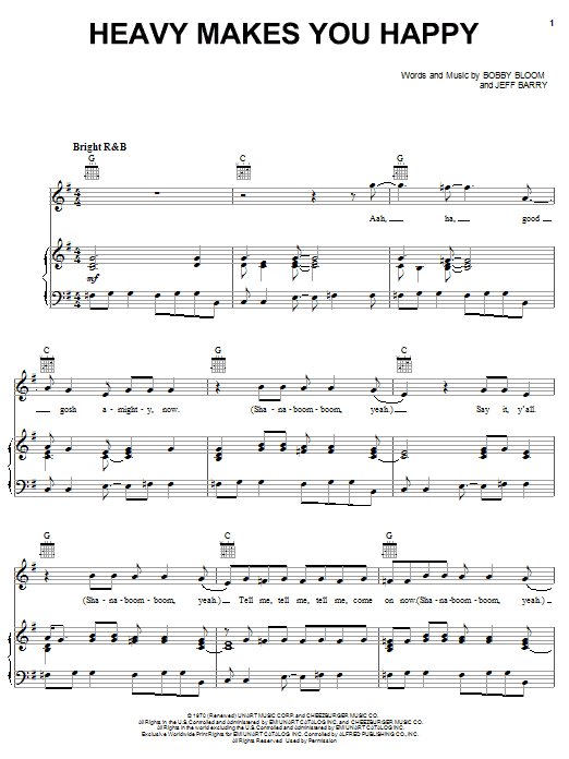 Learn to play The Staple Singers Heavy Makes You Happy sheet music for Piano, Vocal & Guitar Chords (Right-Hand Melody) in minutes. Price: 7.8900$ The Staple Singers Heavy Makes You Happy sheet music notes and chords arranged for Piano, Vocal & Guitar Chords (Right-Hand Melody)