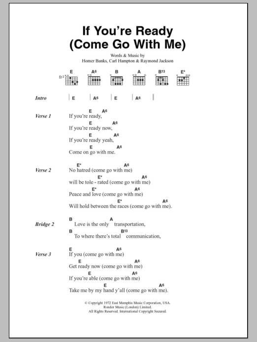 The Staple Singers If You're Ready (Come Go With Me) sheet music notes and chords. Download Printable PDF.