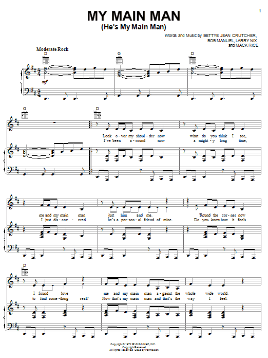 Learn to play The Staple Singers My Main Man (He's My Main Man) sheet music for Piano, Vocal & Guitar Chords (Right-Hand Melody) in minutes. Price: 7.8900$ The Staple Singers My Main Man (He's My Main Man) sheet music notes and chords arranged for Piano, Vocal & Guitar Chords (Right-Hand Melody)