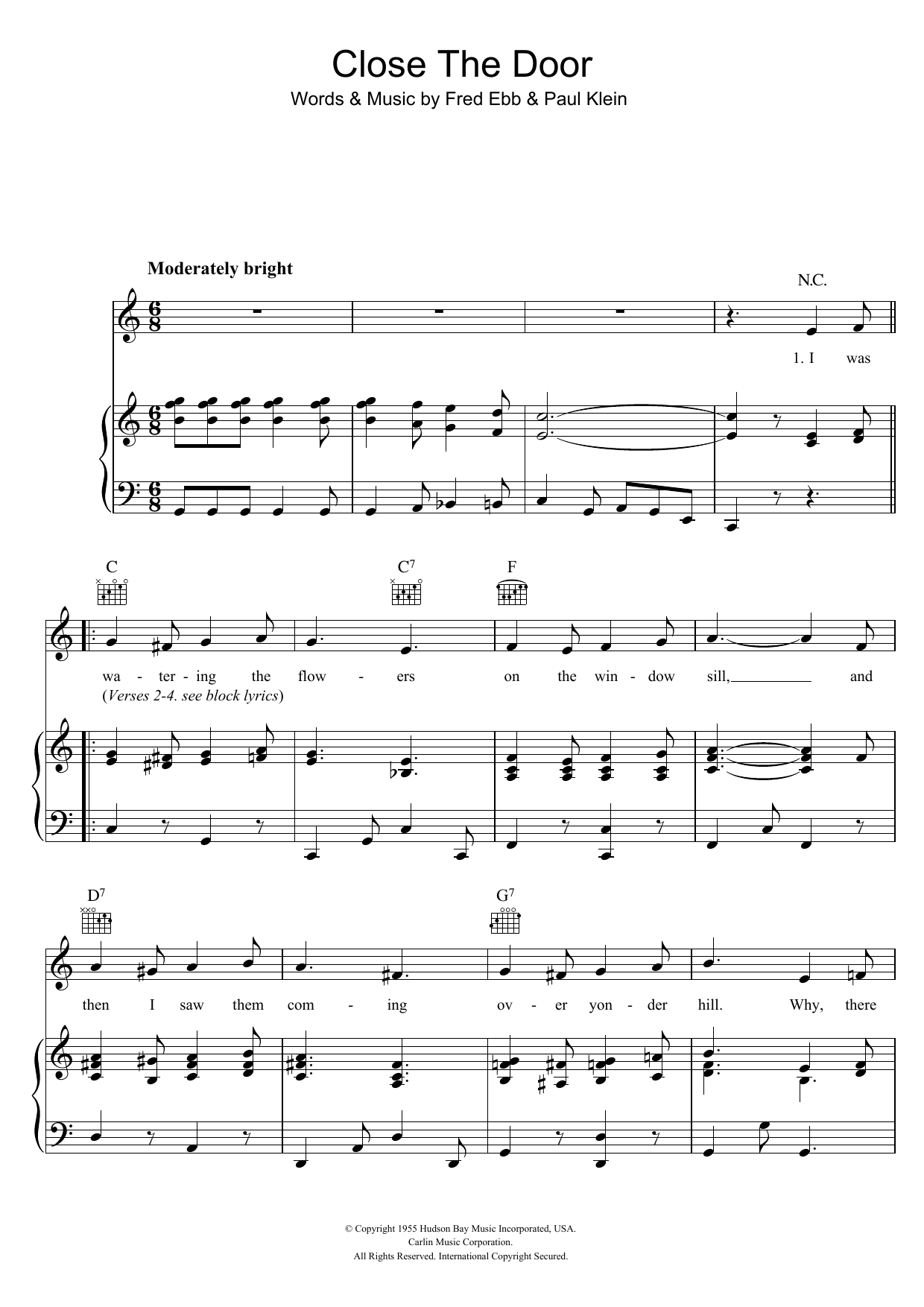 Learn to play The Stargazers Close The Door sheet music for Piano, Vocal & Guitar Chords in minutes. Price: 7.8900$ The Stargazers Close The Door sheet music notes and chords arranged for Piano, Vocal & Guitar Chords