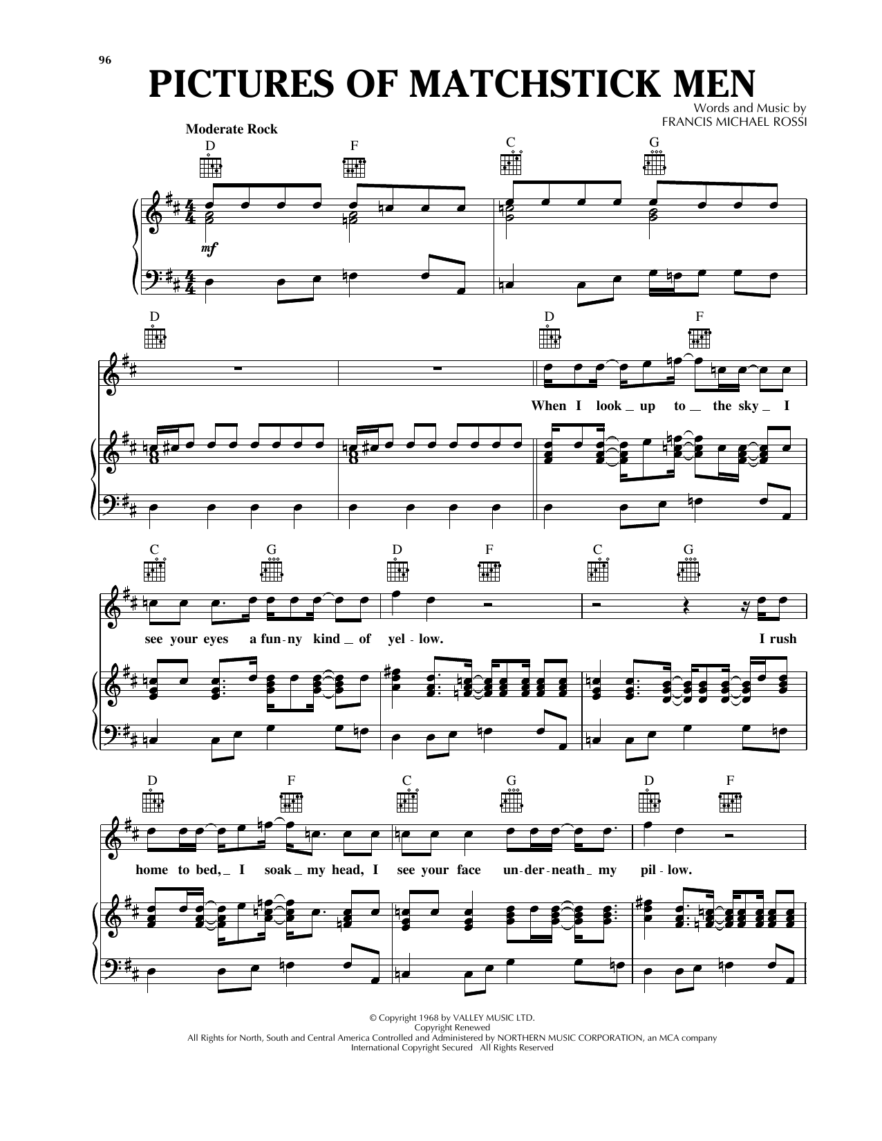 Learn to play The Status Quo Pictures Of Matchstick Men sheet music for Piano, Vocal & Guitar Chords (Right-Hand Melody) in minutes. Price: 7.8900$ The Status Quo Pictures Of Matchstick Men sheet music notes and chords arranged for Piano, Vocal & Guitar Chords (Right-Hand Melody)