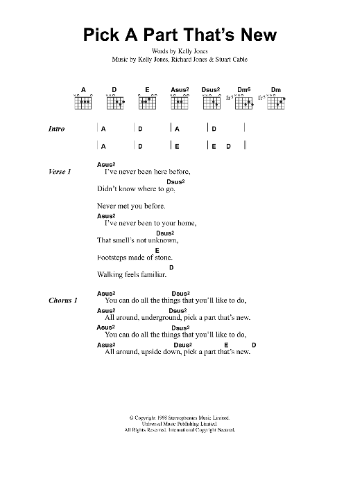 Stereophonics Pick A Part That's New sheet music notes and chords. Download Printable PDF.