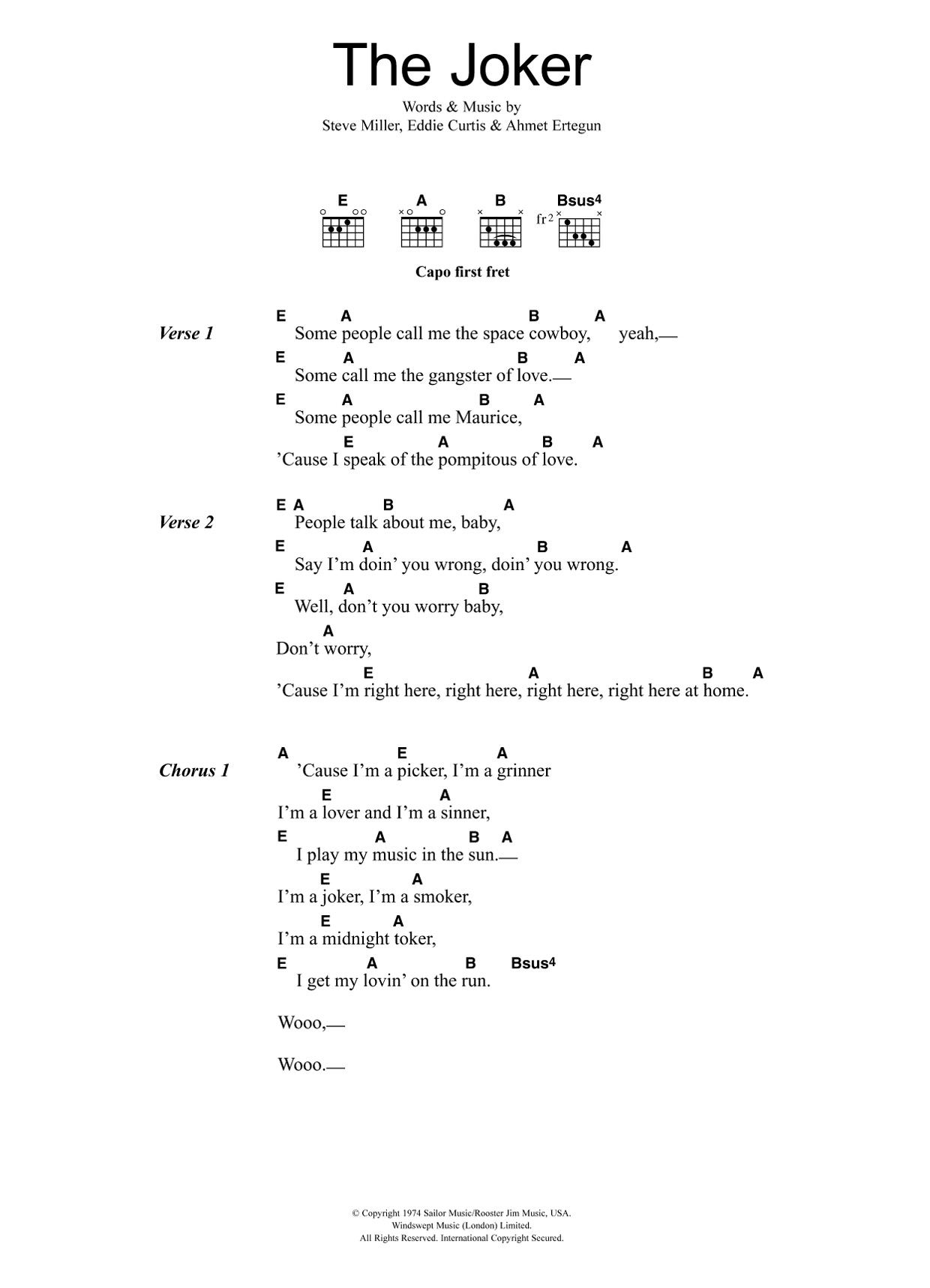 Learn to play The Steve Miller Band The Joker sheet music for Guitar Chords/Lyrics in minutes. Price: 4.4900$ The Steve Miller Band The Joker sheet music notes and chords arranged for Guitar Chords/Lyrics