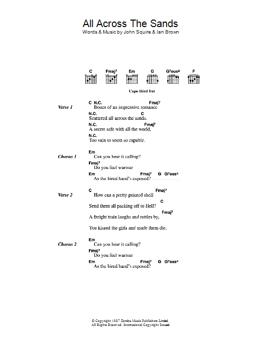 The Stone Roses All Across The Sands sheet music notes and chords. Download Printable PDF.