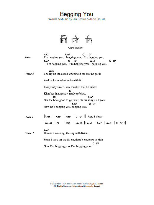 The Stone Roses Begging You sheet music notes and chords. Download Printable PDF.