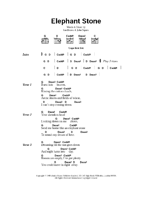 The Stone Roses Elephant Stone sheet music notes and chords. Download Printable PDF.