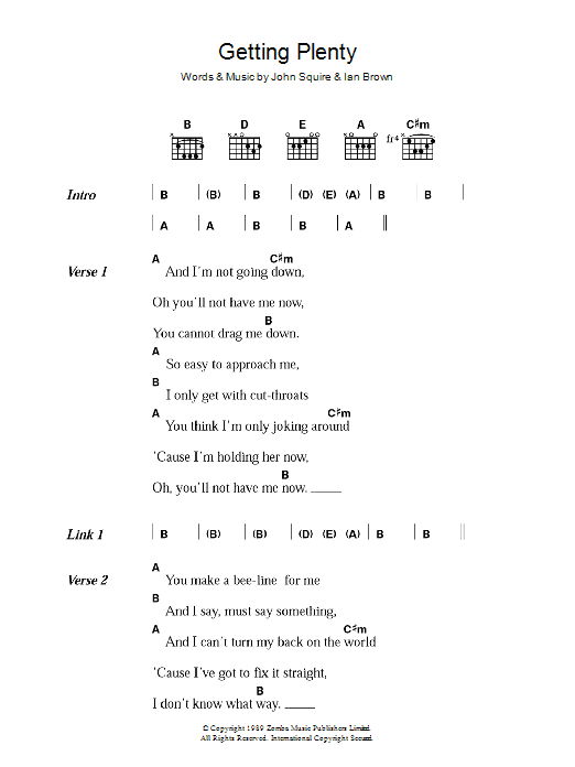 The Stone Roses Getting Plenty sheet music notes and chords. Download Printable PDF.