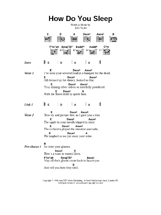 The Stone Roses How Do You Sleep sheet music notes and chords. Download Printable PDF.