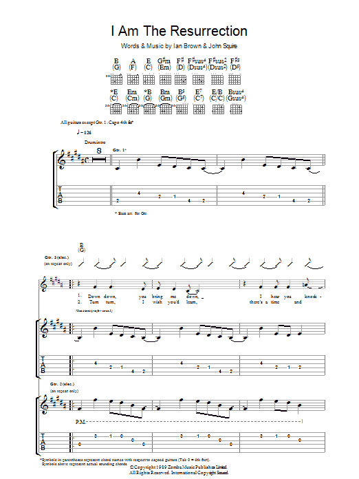 The Stone Roses I Am The Resurrection sheet music notes and chords. Download Printable PDF.