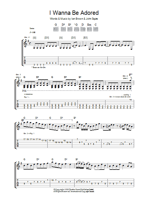 The Stone Roses I Wanna Be Adored sheet music notes and chords. Download Printable PDF.