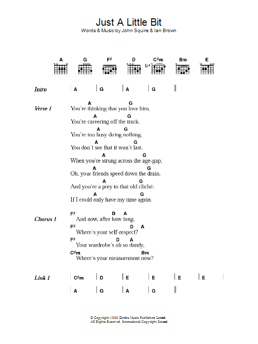 The Stone Roses Just A Little Bit sheet music notes and chords. Download Printable PDF.