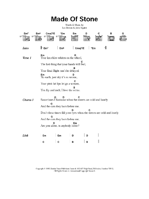 The Stone Roses Made Of Stone sheet music notes and chords. Download Printable PDF.